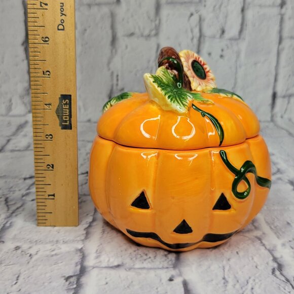 Vintage Royal Norfolk Halloween Pumpkin Ceramic Candy Cookie Jar Fall Autumn Bow - Picture 7 of 7